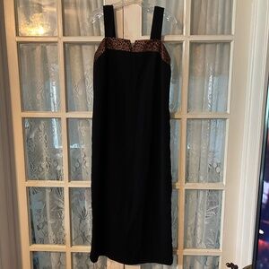 😉Bundle Days😉Vintage Dana Kay Leopard Print Black Evening Dress Suede Womens 8